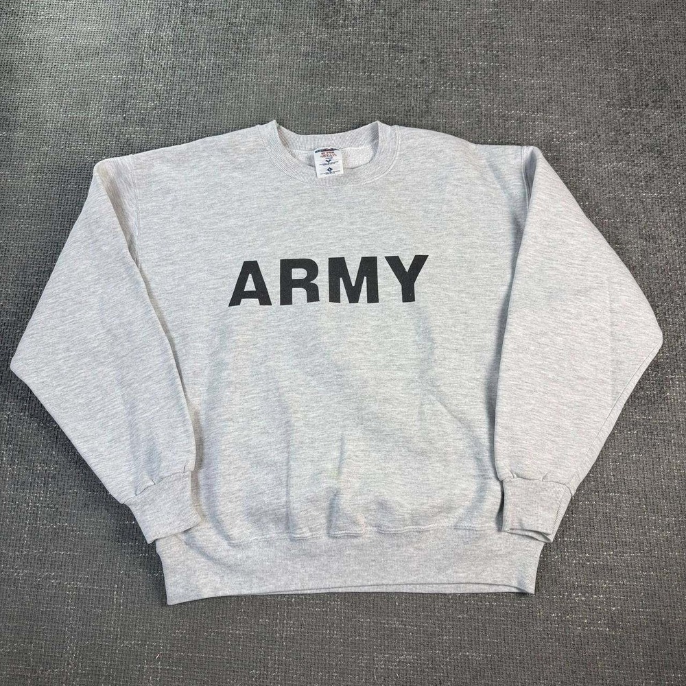 Jerzees Army Sweatshirt Mens Large Gray Super Sweats NuBlend Made in USA 90s